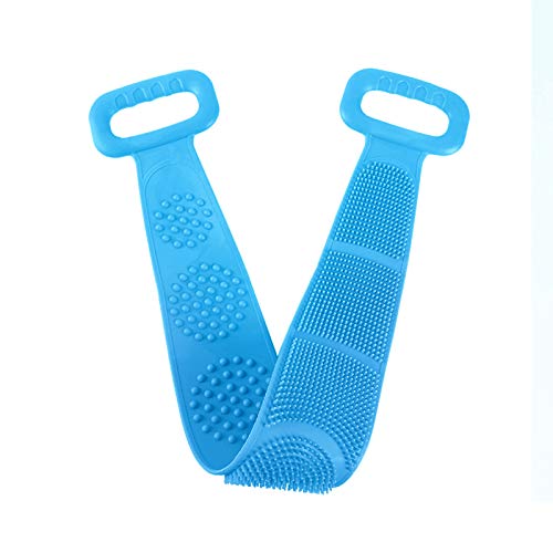 PHABULS Silicone Back Scrubber for Shower Exfoliating Brush Soft Multifunctional Dual Sided Texture Scrubbing Pad for Women Men(28.35” BLUE)