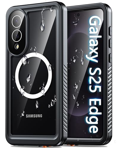 Oterkin Waterproof Case for Samsung Galaxy S25 Edge Case Compatible with MagSafe,Full Body Protective Rugged S25 Edge Phone Case with Built-in HD Screen & Lens Protector [12FT Military] (Black)