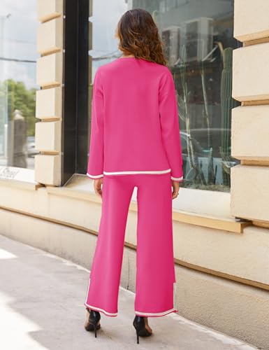 Image of Tanming Women's 2 Piece Outfits Long Sleeve Knit Sweater Top Wide Leg Pants Lounge Sets Tracksuits