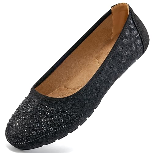 Ballet Flats for Women Dressy : Comfortable Dress Rhinestone Lace Wedding Flat for 2025 - Ladies Slip On Walking Office Shoes