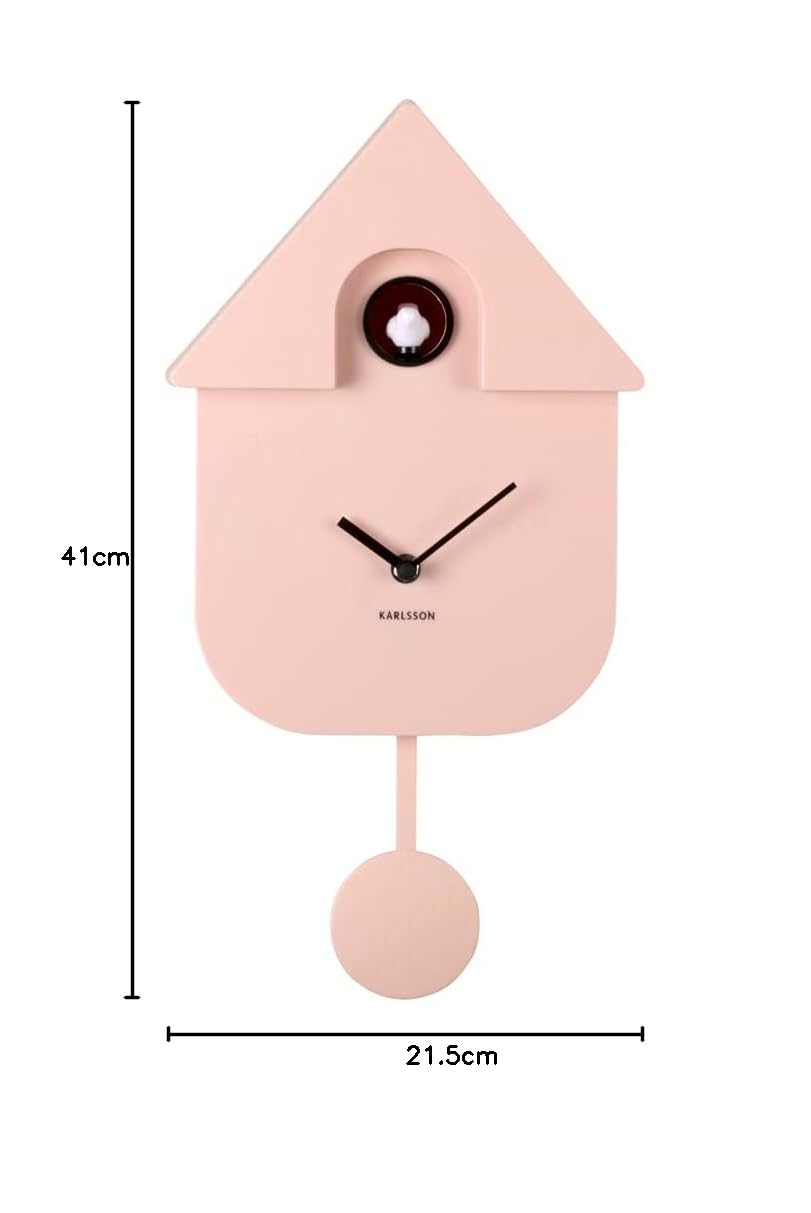 Whale Karlsson KA5768LP - Orologio a cucù da Parete Moderno a Pendolo, Colore: Rosa Tenue