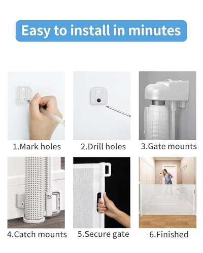 Image of Retractable Baby Gate for Doorways and Stairs, Mesh Safety Gate for Pet, Indoor & Outdoor Use, One-Hand Operation, Easy Installation, 33.6 inch Tall, Expands to 55 inch Wide(White,33.6 inchx55 inch