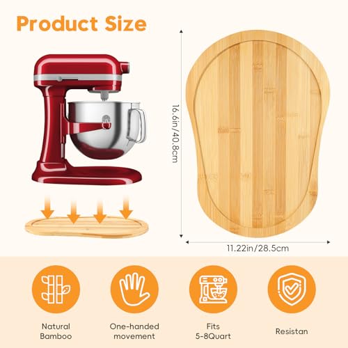 Image of Bamboo Mixer Slider Mat for KitchenAid 5-8 Qt Tilt Head Stand Mixer, Appliance Sliding Mat for Kitchenaid 5-8 Qt Stand Mixer, Kitchen Countertop Storage Accessories Mixer Moving Tray