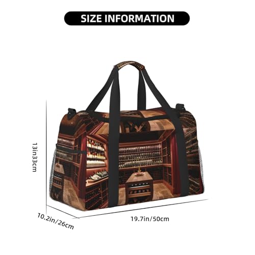 Red Wine Cellar Print Travel Duffle Bag For Men Women Sport Gym Handbag With Shoulder Strap For Travel4
