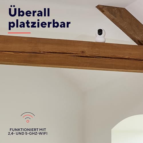 Trust IPCAM-2800 Überwachungskamera Innen 360°, WLAN Kamera mit Nachtsicht, Eingebaute Sirene/Mikrofon, Personenerkennung, Innenkamera mit App-Kontrolle, Smart Home Videoüberwachung, Weiß