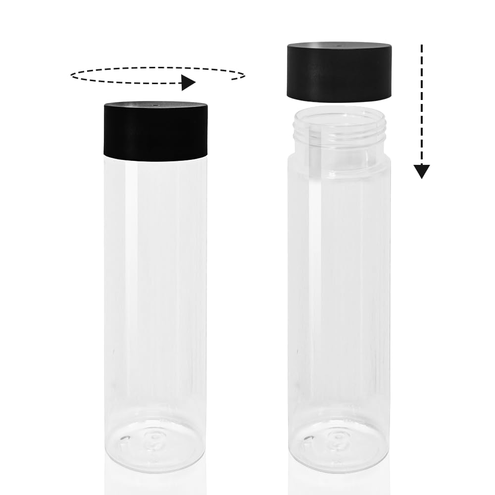 BiBOTLSFLY Lot de 16 bouteilles de jus en plastique transparent réutilisable avec couvercles noirs, idéales pour l'eau, le jus, le lait et d'autres boissons faites maison - 500 ml