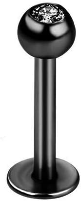 Labret Monroe Piercing BLACK with Gem PREMIUM Titanium Anodized 16g, 10mm Length, 3mm Ball Size (Standard Size) USED FOR: Lower Lip, Cheek, Dimple, Upper Side of Lip, Bottom Side of Lip