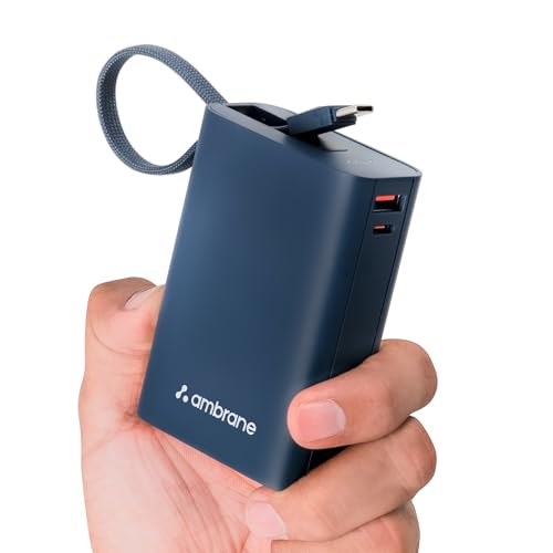 Ambrane 20000mAh Pocket Size Power Bank with Inbuilt Type-C Cable...