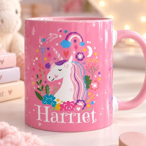 Image of Personalised Cute Unicorn Mug with Name, Pink Unicorn Mug for Girl
