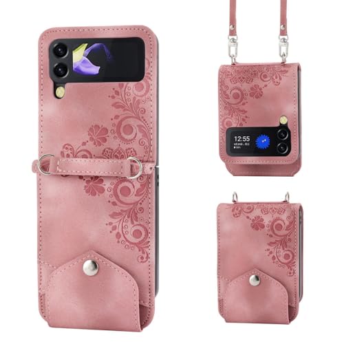 Étui de protection charnière pour Samsung Z Flip 5 4 3 avec lanière rose
