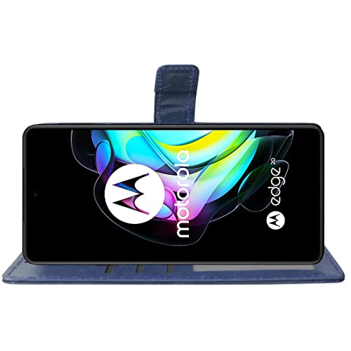Image of Flip Cover Back Case for Motorola Edge 20 | Premium Leather Finish | Inbuilt Pockets & Stand | Flip Cover Back Case for Motorola Edge 20 (Blue)