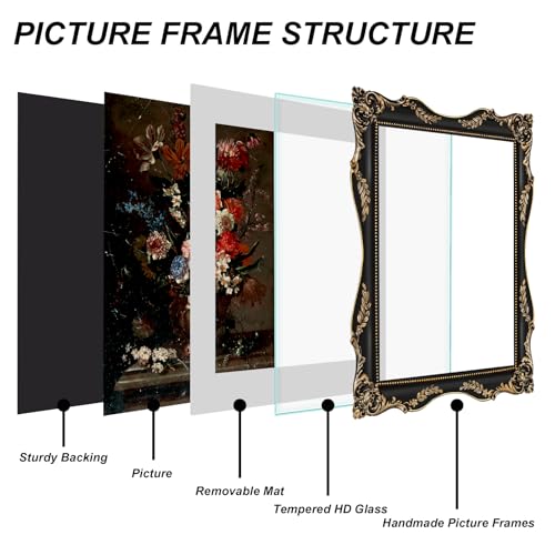 Image of 11x14 Vintage Picture Frame Gothic Victorian Picture Frames Black | Real Glass, Matted to 8x10 or 11 x 14 Photos, Wall Hanging