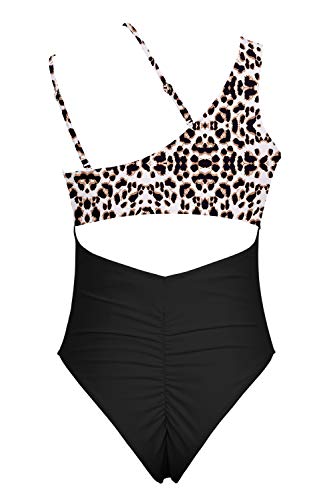 Qinsen Leopard Bathing Suits For Women High Waisted One Shoulder Cutout Cheeky One Piece Swimsuit M #TOP4