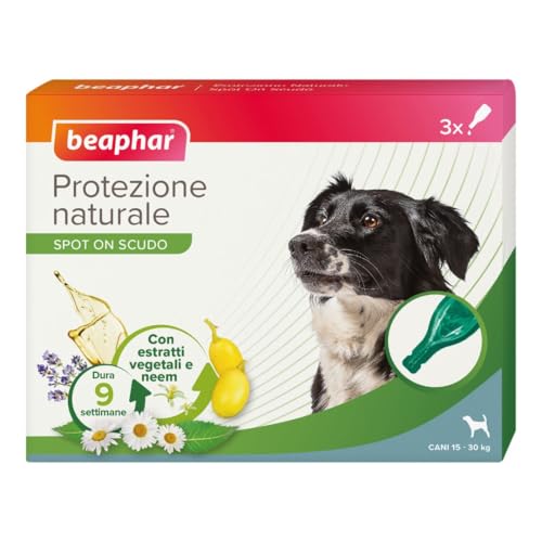 Beaphar Protezione Naturale, Spot-On Scudo per Cane Medio, con Olio di Neem e Piretro Vegetale, 9 Settimane di Protezione, 3 Pipette da 2 ml