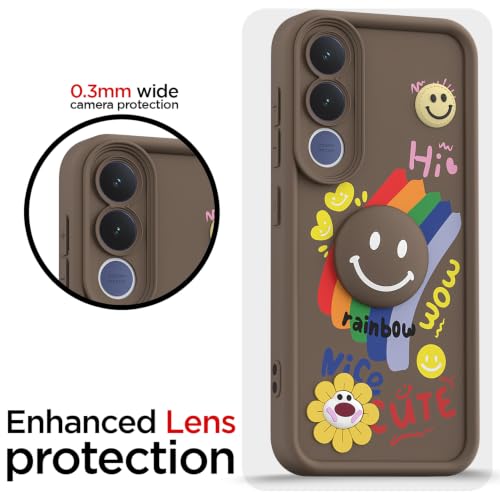 Image of Pikkme Back Cover for Vivo V70 FE 5G | Soft Silicone| Cute Rainbow Smile & 3D Cartoon Flower Design | Shockproof Raised Camera Protection Bumper Case (Brown)