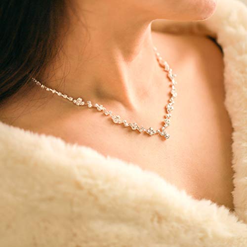 Yean Bride Silver Bridal Necklace Earrings Set Crystal Wedding Jewelry Set Rhinestone Choker Necklace For Women And Girls (A-Silver) #TOP5