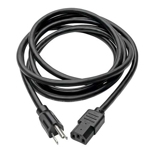 Image of Eaton Tripp Lite Series 15 Amp Standard 12ft Computer Power Cord for PC, Monitor, Laptop & More | UL Listed, Heavy Duty 14 AWG, 5-15P to IEC C13, Replacement 3 Prong AC Power Cable (P007-012)
