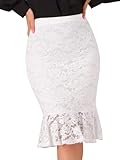 Allegra K Women's Valentine's Day Elegant Work Knee Length Bodycon Fishtail Lace Pencil Skirt Medium White