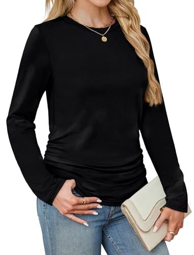 SAMPEEL Long Sleeve Shirts for Women Ruched Fall Tops Crew Neck T Shirts Fashion Clothing 20253