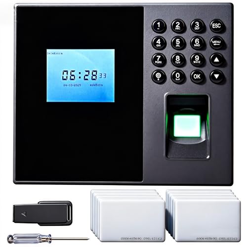 Mokhike Control Horario Empleados, Reloj de Fichar con 10pcs RFID y Pin, Huella Dactilar, Maquina Asistencia Empleados de Fichaje Biométrica, Sistema en Español Sin Cuotas Mensuales (con 8G U-Disk)