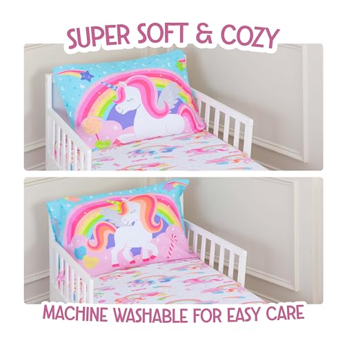 Image of Todays Kids 2-Piece Unicorn Bedding Toddler Sheet Set - Breathable 100% Soft Brushed Microfiber Polyester, Standard Size Crib Sheet Set - Gentle on Delicate Skin - Fitted Toddler Sheets & Pillowcase