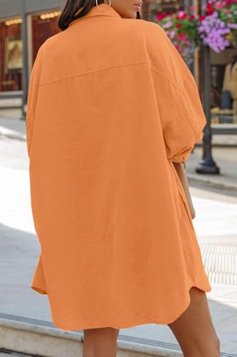 Image of FSHAOES Womens Oversized Button Down Shirts Casual Loose Long Sleeve Solid Lapel Long Blouses Tops with Pockets