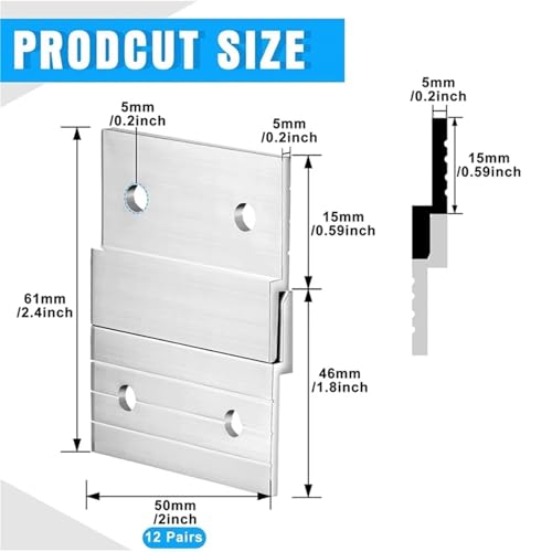 Image of Cleat Picture Hanger 12 Pcs Hardware Kit for Hanging Plywood Picture Hooks, Wall Bracket Hardware Kit Aluminum Z Bar Hangers
