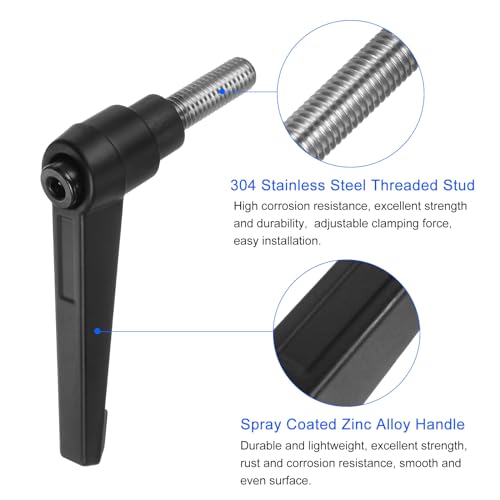 Image of uxcell 2pcs Clamping Lever Handles, M8 x 20mm 304 Stainless Steel Threaded Male Stud, Adjustable Handles Locking Quick Release Ratchet Push Button Bolt Knobs, Black