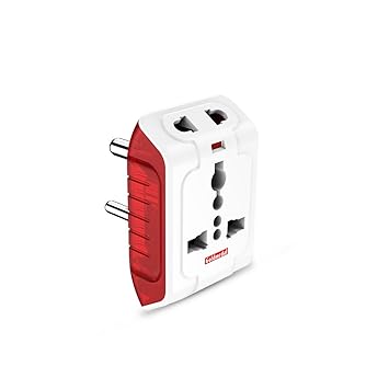 Goldmedal Spice 3 Pin 240V Multi Plug Socket | Universal Travel Adaptor with LED Indicator | Supports 2-Pin&3-Pin Plugs | Multiplug for Home&Office Appliances | Compact & Reliable |(White) - Pack of 1 - image, photos