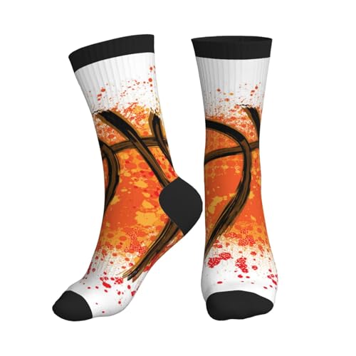 HDTVTV Fondo de pintura abstracta naranja de baloncesto,Calcetines deportivos de compresión para adultos, calcetines deportivos de tubo medio.,3 Negro