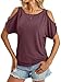 EasyGala Womens Summer Cold Shoulder Tops Banded Bottom Boat Neck T Shirts Sexy Casual Off Shoulder Tops Loose Fit Short Sleeve Clothes 2026 Burgundy Large