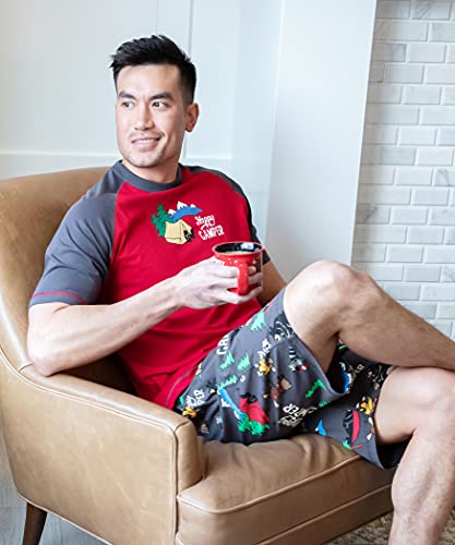 Lazy One Men's Sleep Shorts Set, Matching Sleepwear Shirt And Short Set For Men, Cotton Pajama Shorts And T-Shirt (Happy Camper, Large) #TOP4
