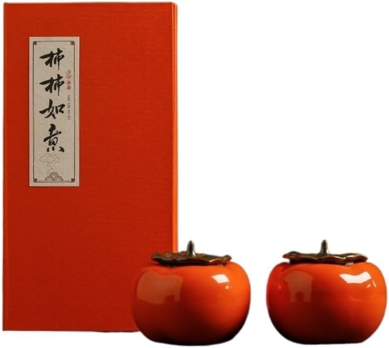 SONGCHAO Sugar Jar Creative Persimmon Tea Storage Jar Ceramic Tea Set Tea Container Sealed Jar Double Jar/Four Jar Gift Box Packaging Tea Canister (Color : Double can Gift Box)