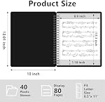 HOUYEE 1 Pack Sheet Music Folder,Spiral Binder Organizer for Music Stand,40 Plastic Sleeves Display 80 Pages, Fits Letter Size 8.5 x 11 Inch, Piano Sheet Music Holder For Choral Band Orchestra (Black)