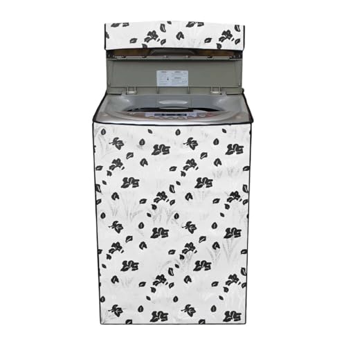 Image of Top Load Washing Machine Cover for LG 6 kg, 6.2 Kg, 6.5 Kg, 7 Kg (58 X 58 X 88 cm) | Waterproof & Dust-Proof Top Loading Fully Automatic Washing Machine Cover for LG, (Black & White Flowers),Polyester