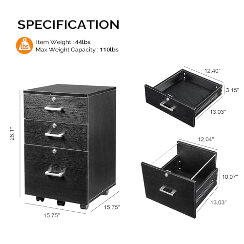 VINGLI-3-Drawer-File-Cabinet-with-Lock-Wood-Rolling-File-Cabinet-Under-Desk-File-Cabinets-for-Home-Office-Mobile-Printer-Stand-File-Cabinet-for-Letter-Sized-Files-26-HCaster-Included-Black VINGLI 3 Drawer File Cabinet with Lock Wood Rolling File Cabinet Under Desk File Cabinets for Home Office Mobile Printer Stand File Cabinet for Letter Sized Files 26 HCaster Included Black