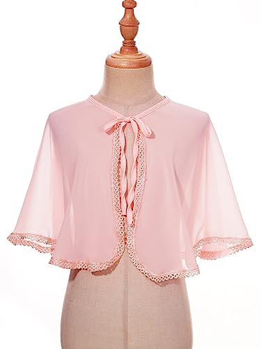 Girls Chiffon Sheer Lace-up Bolero Cardigan Shrugs Kids Summer Shawl Top First Communion Flower Girl Dress Cover Up3