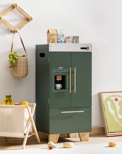 Image of ROBUD Kids Play Kitchen - Vintage Green Refrigerator for Kids Kitchen Playset with Accessories - Pretend Toddlers