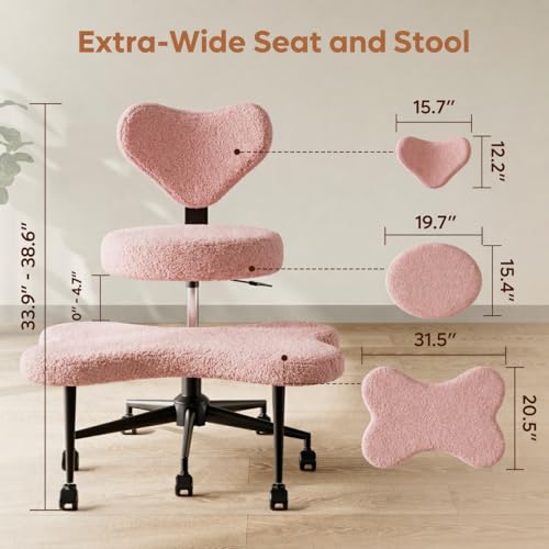 Image of Pinmoco Cross Legged Office Chair with Wheels, Teddy Fabric Criss Cross Chair for ADHD, 360 Swivel Adjustable Height Meditation Desk Chair with Lumbar Support for Home Office, Pink