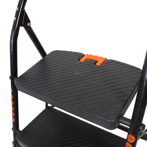 Image of ORRIL OBBO 2 Step Ladder for Home, Foldable Step Ladder with Wide Anti-Skid Steps, Alloy Steel, Black