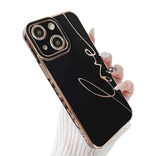 Coque Compatible pour iPhone 13 Placage Galvanisé Housse pour Femme Élégant Galvanoplastie Bord Bumper Antichoc Étui de Protection en Silicone pour iPhone 13 (Noir) Cover