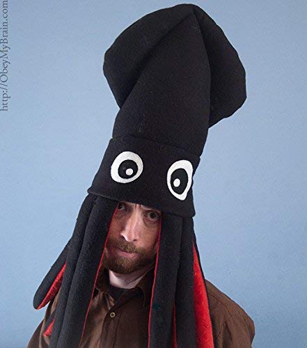 Handmade Fleece Large Squid Hat (Black and Red)