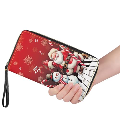 Image of Bulopur Christmas Wallet Purse for Women's Wallet RFID Blocking Credit Card Holder Large Capacity Wristlet Leather Wallets Purse, Santa Claus Snowman Music