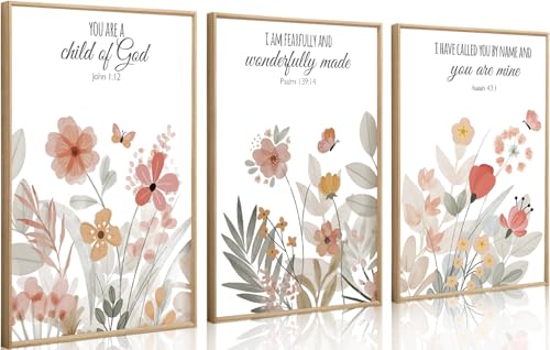 Image of 3 Pcs christian Wall Art Wildflowers Bible Verse Canvas Wall Decor Boho Floral Paintings Prints Poster Retro Nursery Artwork for Living Room Bedroom Home Decorations Unframed (12 * 16 In x 3)