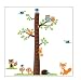 Forest Animals and Owl with Tree Growth Chart Vinyl Wall Decal for Kids, Nursery Room