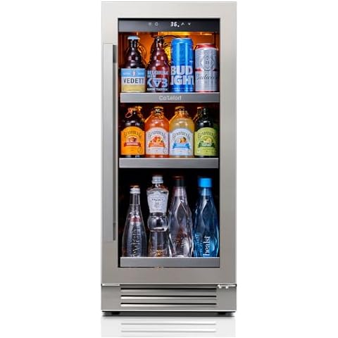Ca'Lefort 15 Inch Beverage Refrigerator, 100 Can Beverage Fridge 34°F -54°F, Drink Fridge Glass Door 3 LED Drink Fridge Built in or Freestanding for Home/Kitchen(3.0 cu.ft) Cover