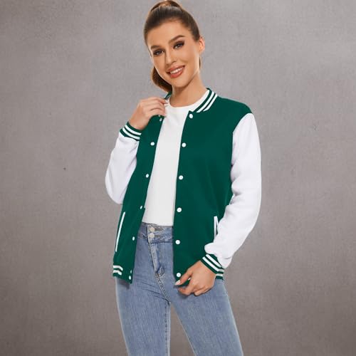 Image of Varsity Jacket Women Men's Baseball School Uniform Button Up Unsex Adult Long Sleeve Coat Fashion Jacket