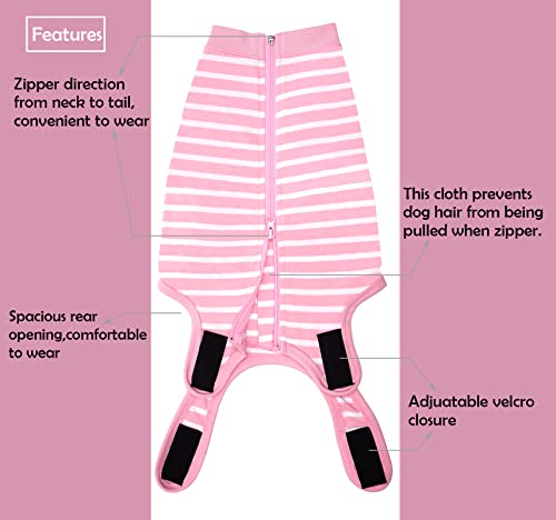 Image of Dog Recovery Suit Female,Pink Small Spay Surgery Recovery Shirt,Pink-White Striped XS
