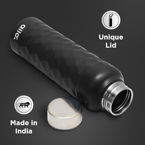 Image of Allo Stainless Steel Water Bottle For Adults, Kids 1 Litre Water Bottles For School, Office, Sports, Gym 1L Water Bottle For Men And Women, Pack Of 2 | Leak Proof & Bpa Free, Black Diamond Steel Cap