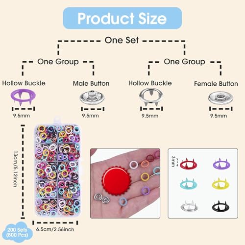 Image of AAMATY Snap Button Fastener Kit with Pliers Tool (100 Sets) - Metal Press Stud Buttons for Clothes, Leather, Bags, DIY Craft - Stainless Steel Snap Kit with Storage Box (Multicolor)